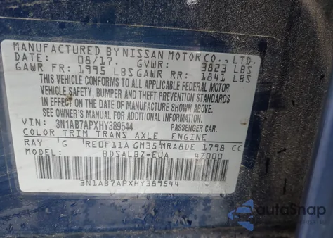 2017 Nissan Sentra S z USA, uszkodzony, nr VIN 3N1AB7APXHY389544